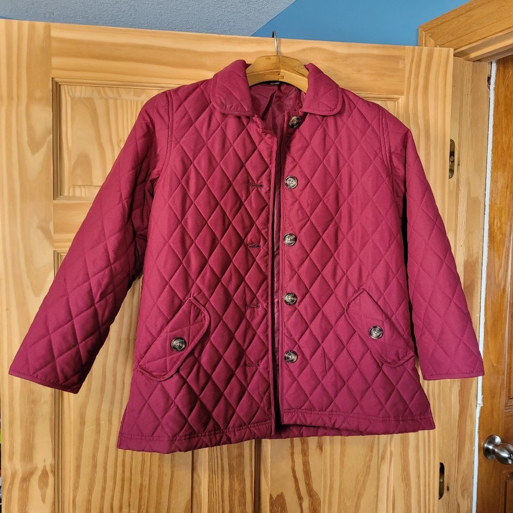 |Women's burgundy, lightweight, quilted jacket